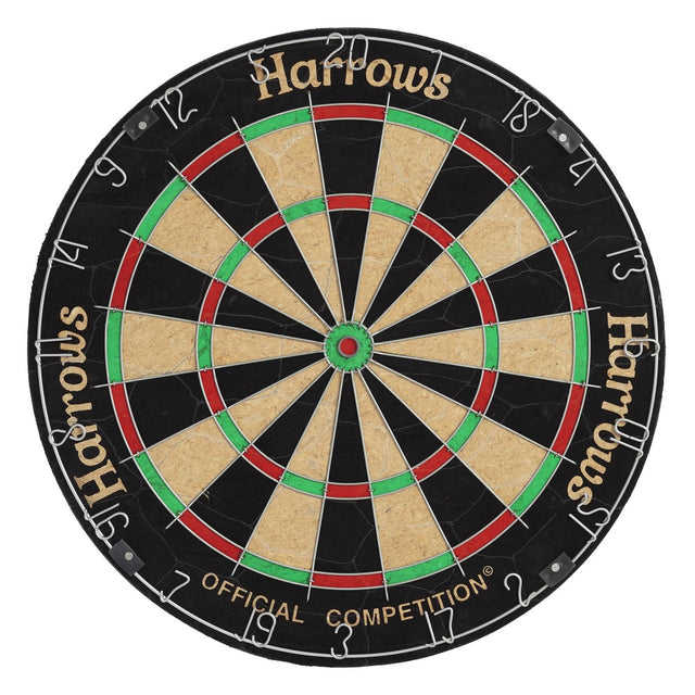Harrows Official Competition Dartboard main product image showing the dartboard and product contents