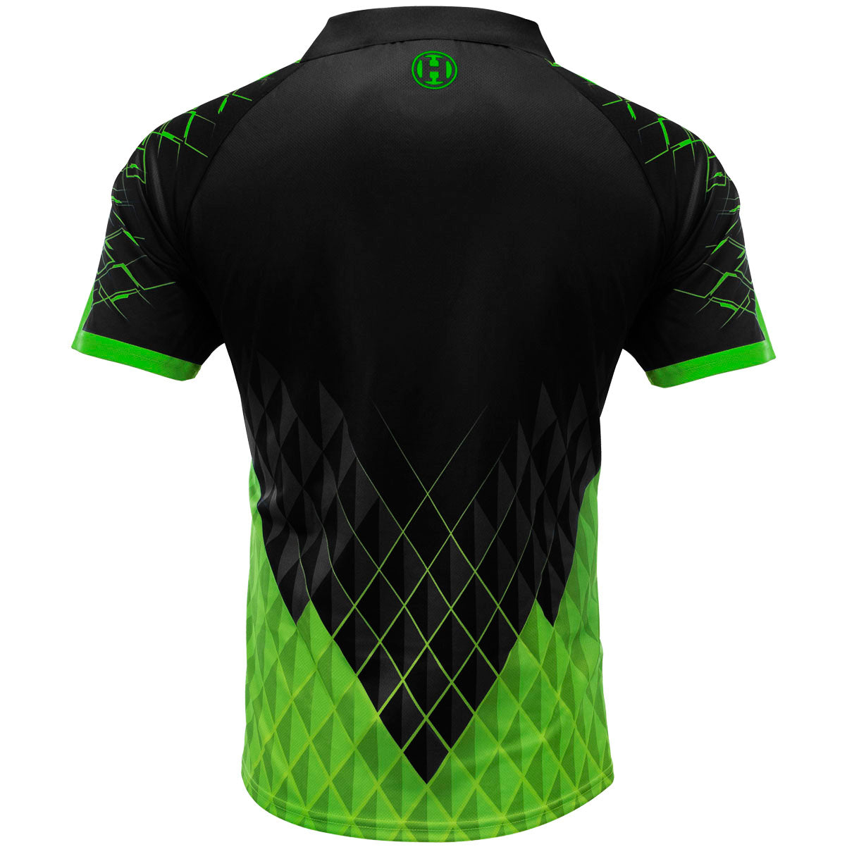 Harrows Paragon Green Dart Shirt rear view image showing the back design and shirt styling