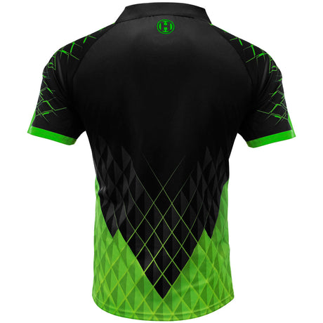 Harrows Paragon Green Dart Shirt rear view image showing the back design and shirt styling