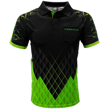 Harrows Paragon Green Dart Shirt front view image showing the complete shirt design, colours, and styling details
