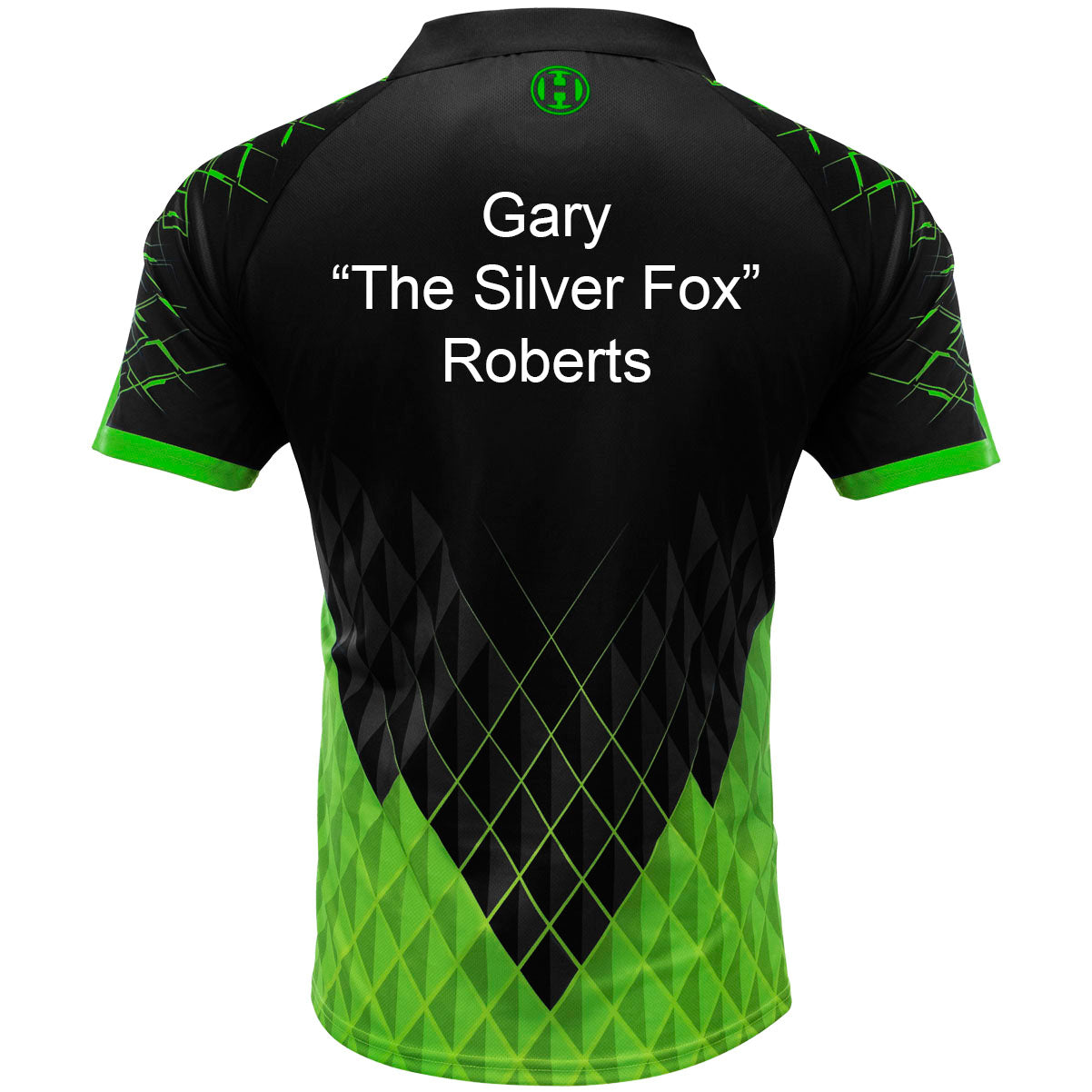 Harrows Paragon Green Dart Shirt example image showing a personalised shirt with custom name and printed details displayed on the garment.