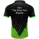 Harrows Paragon Green Dart Shirt example image showing a personalised shirt with custom name and printed details displayed on the garment.