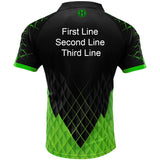 Harrows Paragon Green Dart Shirt image highlighting available name and customisation options
