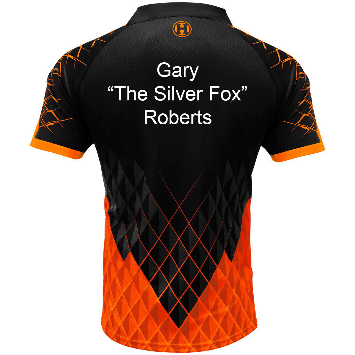 Harrows Paragon Orange Dart Shirt example image showing a personalised shirt with custom name and printed details displayed on the garment.