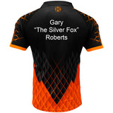 Harrows Paragon Orange Dart Shirt example image showing a personalised shirt with custom name and printed details displayed on the garment.