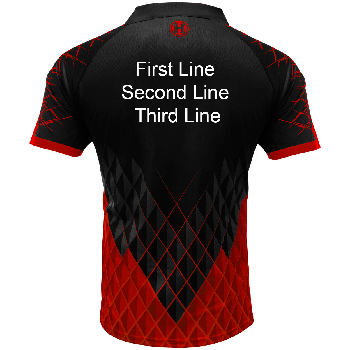 Harrows Paragon Red Dart Shirt image highlighting available name and customisation options