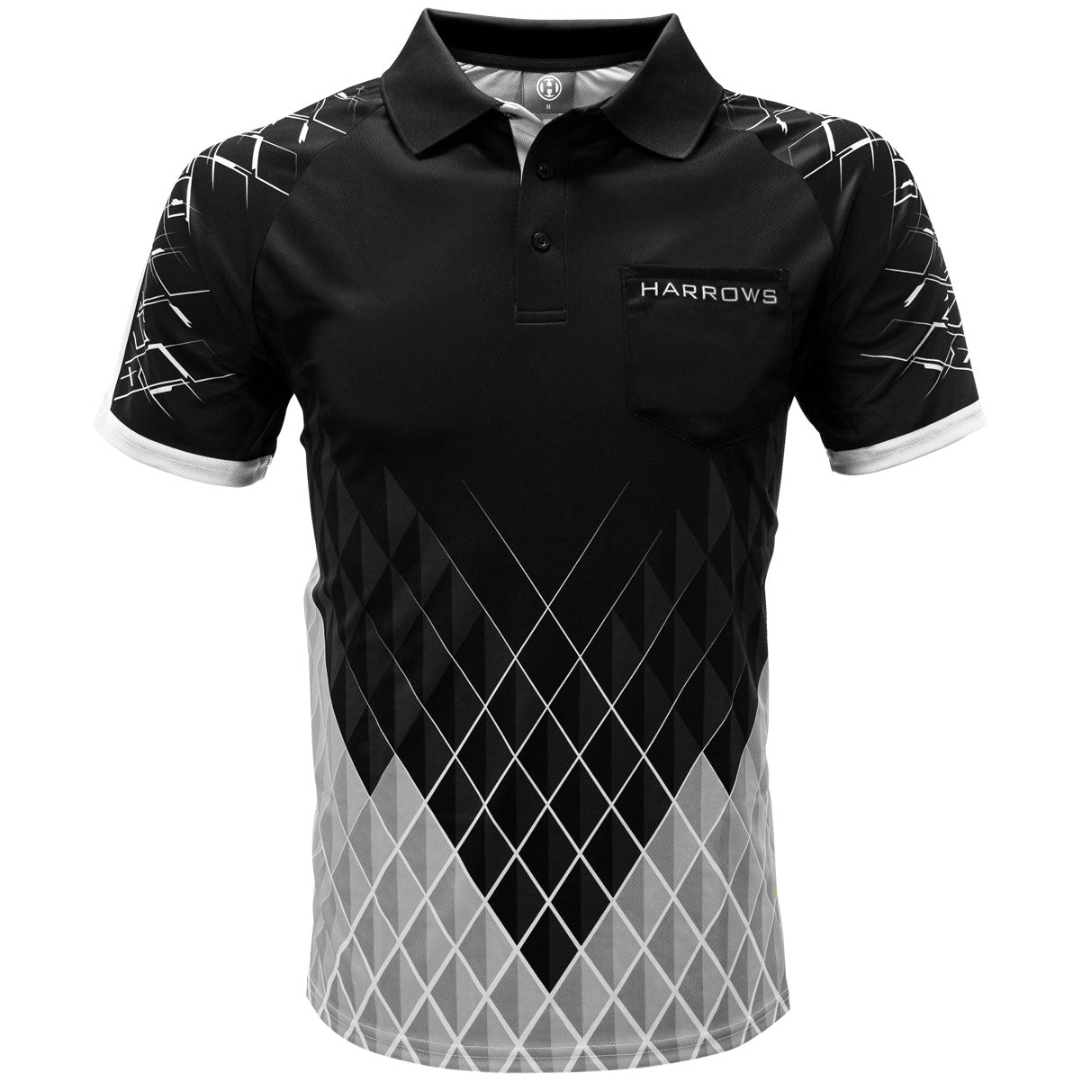Harrows Paragon White Dart Shirt front view image showing the complete shirt design, colours, and styling details