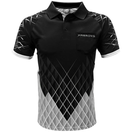 Harrows Paragon White Dart Shirt front view image showing the complete shirt design, colours, and styling details