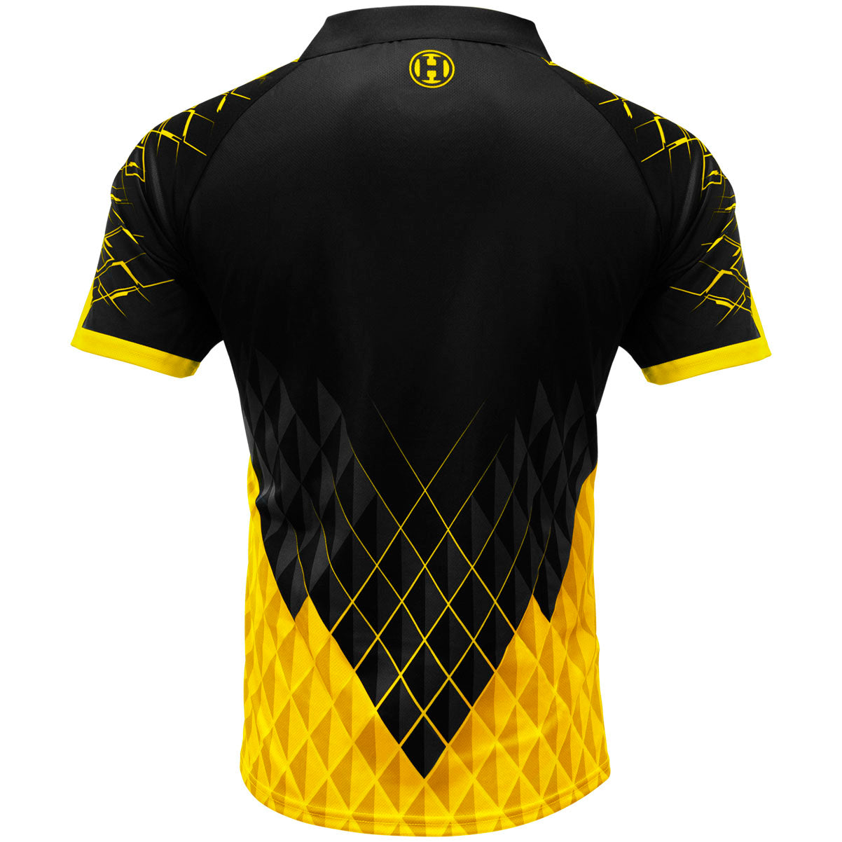 Harrows Paragon Yellow Dart Shirt rear view image showing the back design and shirt styling