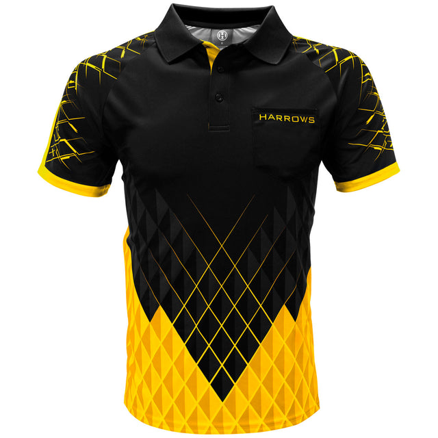 Harrows Paragon Yellow Dart Shirt front view image showing the complete shirt design, colours, and styling details