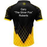 Harrows Paragon Yellow Dart Shirt example image showing a personalised shirt with custom name and printed details displayed on the garment.