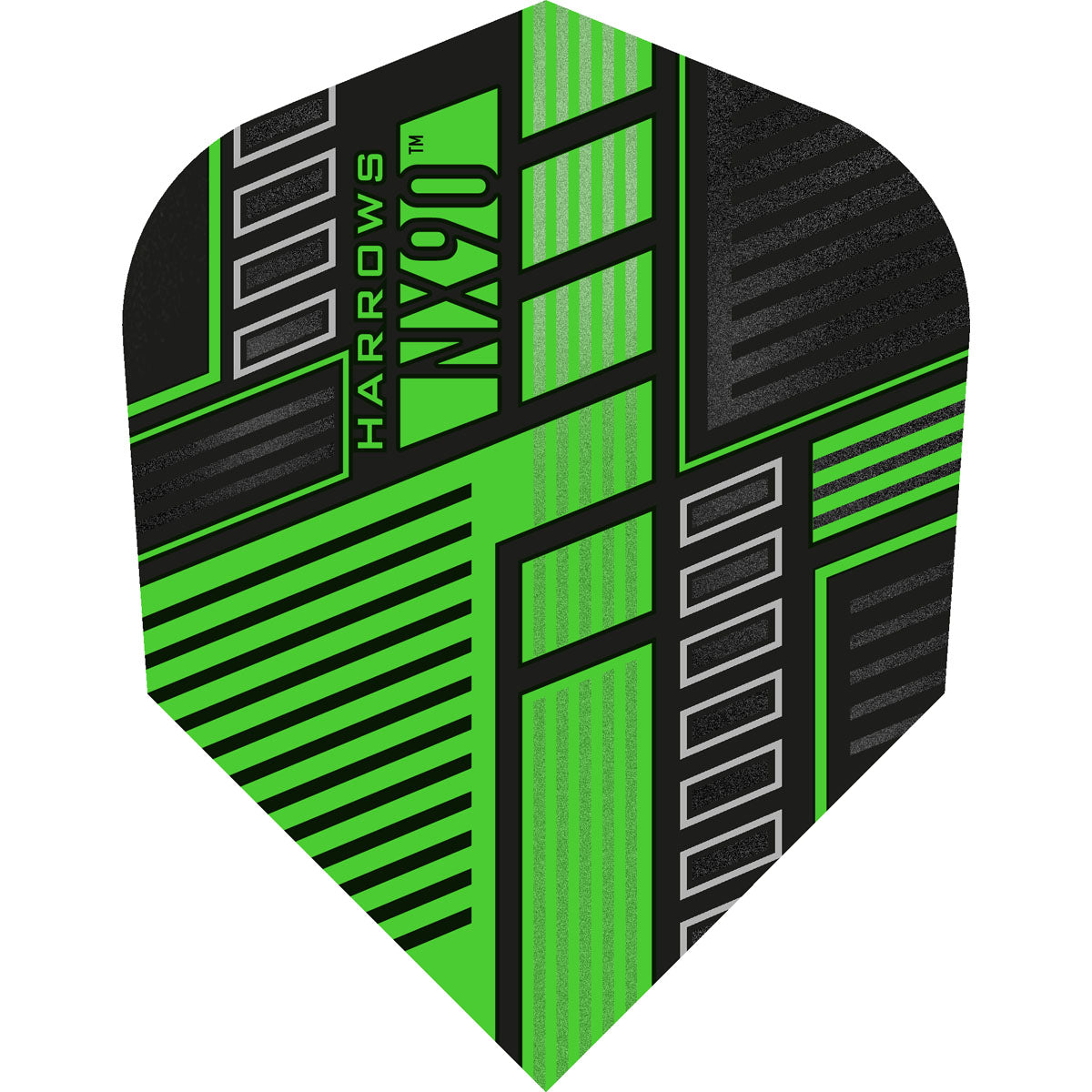 Harrows Prime NX90 No6 Standard Green Dart Flights main product image showing the flight design and product contents