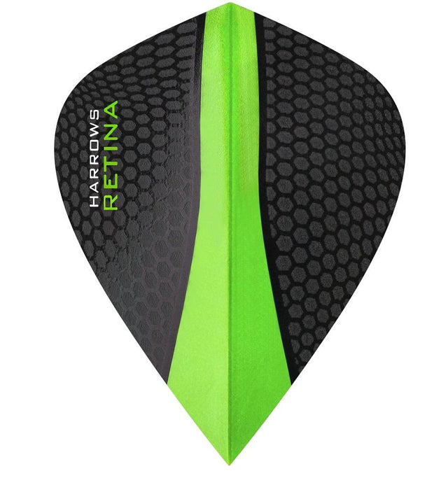 Harrows Retina Kite Green Dart Flights main product image showing the flight design and product contents