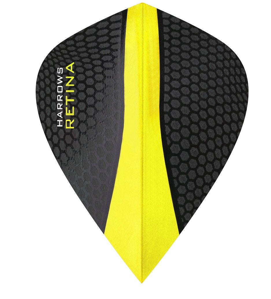 Harrows Retina Kite Yellow Dart Flights main product image showing the flight design and product contents