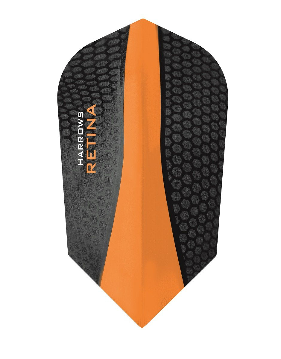 Harrows Retina Slim Orange Dart Flights main product image showing the flight design and product contents