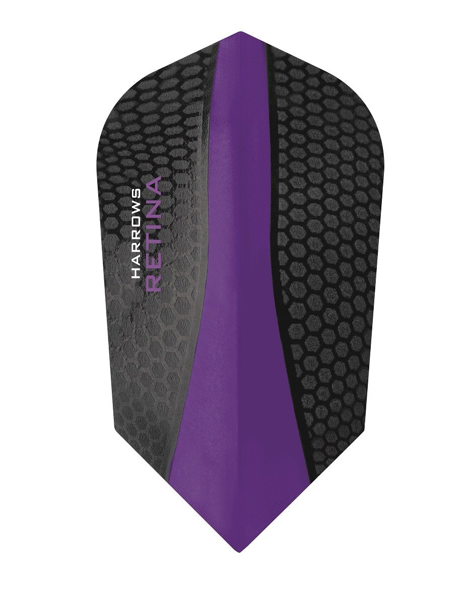 Harrows Retina Slim Purple Dart Flights main product image showing the flight design and product contents