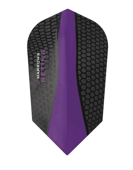 Harrows Retina Slim Purple Dart Flights main product image showing the flight design and product contents