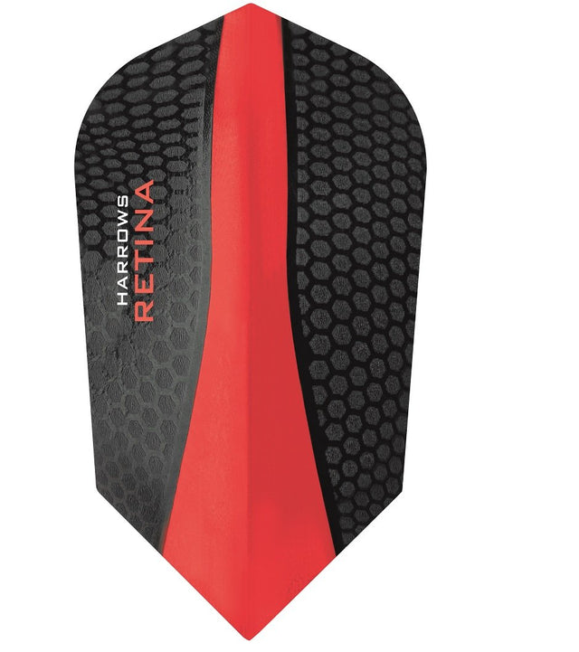 Harrows Retina Slim Red Dart Flights main product image showing the flight design and product contents
