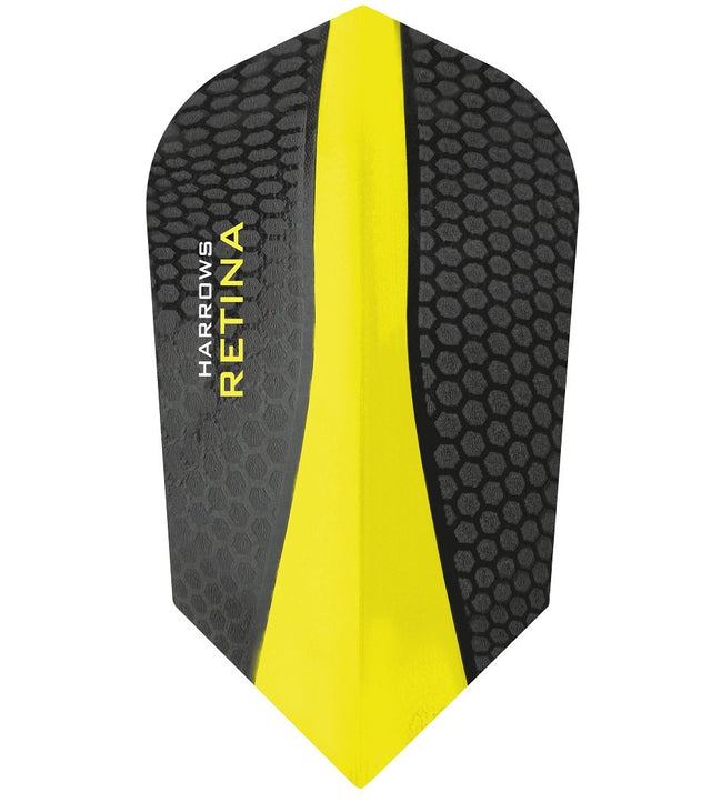 Harrows Retina Slim Yellow Dart Flights main product image showing the flight design and product contents