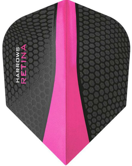 Harrows Retina Standard Pink Dart Flights main product image showing the flight design and product contents