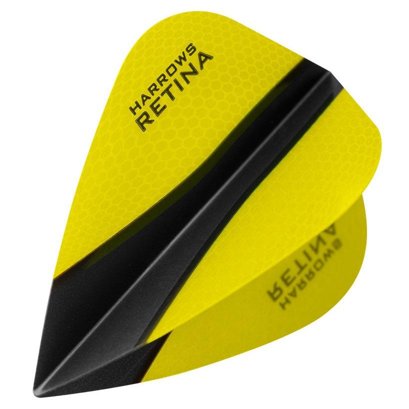 Harrows Retina X Kite Yellow Dart Flights main product image showing the flight design and product contents