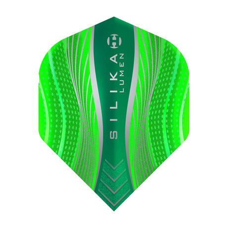 Harrows Silika Lumen No2 Standard Green Dart Flights main product image showing the flight design and product contents