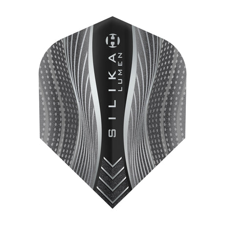 Harrows Silika Lumen No6 Standard Black Dart Flights main product image showing the flight design and product contents