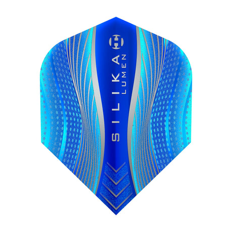 Harrows Silika Lumen No6 Standard Blue Dart Flights main product image showing the flight design and product contents