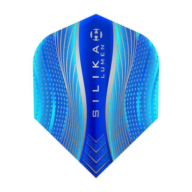 Harrows Silika Lumen No6 Standard Blue Dart Flights main product image showing the flight design and product contents