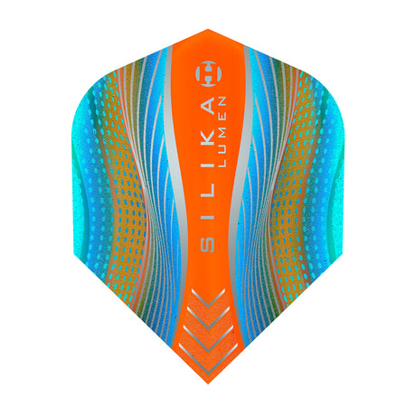 Harrows Silika Lumen No6 Standard Cyan and Orange Dart Flights main product image showing the flight design and product contents
