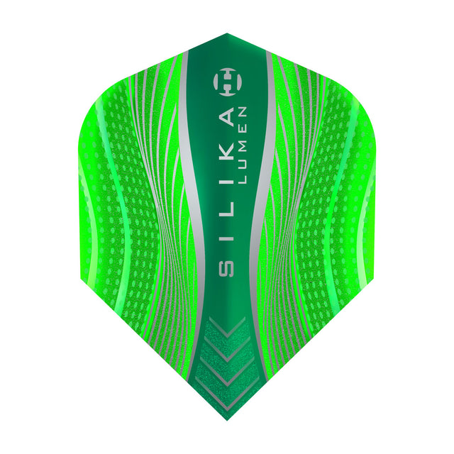 Harrows Silika Lumen No6 Standard Green Dart Flights main product image showing the flight design and product contents