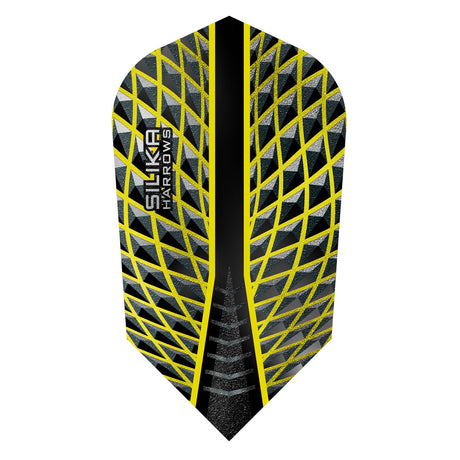 Harrows Silika Slim Yellow Dart Flights main product image showing the dart flights and product contents