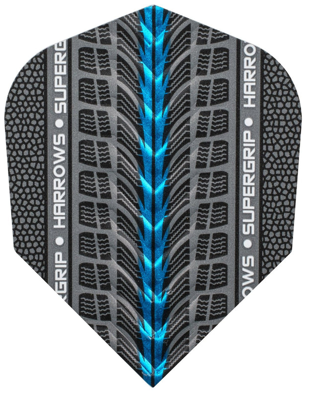 Harrows Supergrip Blue 100 Micron Dart Flights main product image showing the flight design and product contents