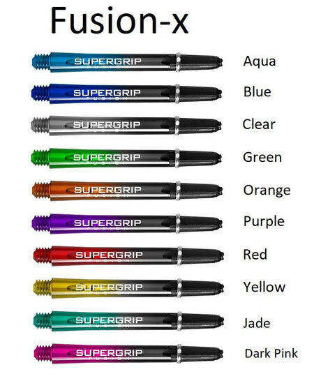 Harrows Supergrip Fusion X Dart Stems Shafts main product image showing the stems, packaging, and included contents