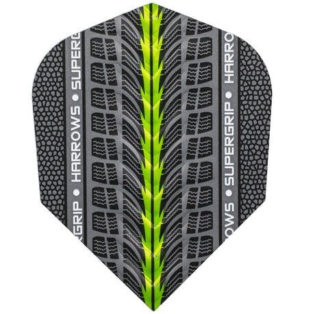 Harrows Supergrip Green 100 Micron Dart Flights main product image showing the flight design and product contents