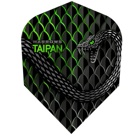 Harrows Taipan Green Standard Dart Flights main product image showing the dart flights and product contents