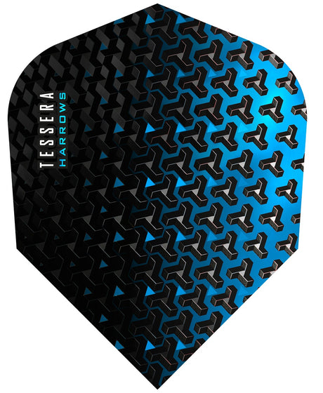 Harrows Tessera Blue Standard Dart Flights main product image showing the flight design and product contents