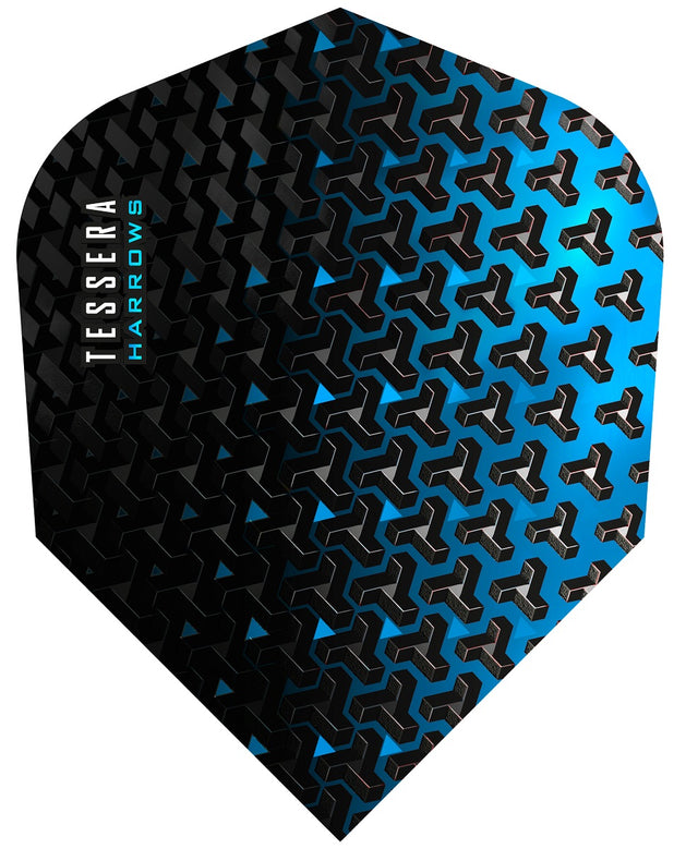 Harrows Tessera Blue Standard Dart Flights main product image showing the flight design and product contents