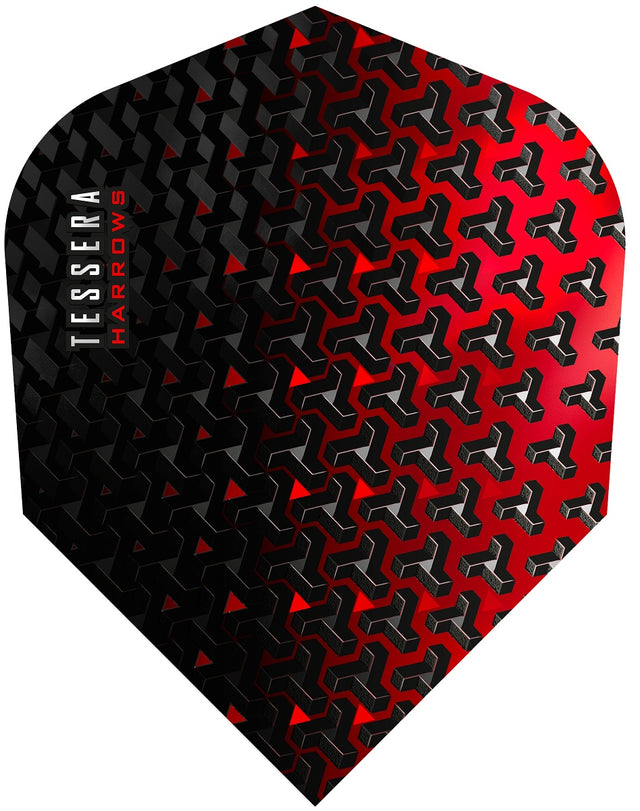 Harrows Tessera Red Standard Dart Flights main product image showing the flight design and product contents