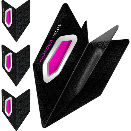 Harrows Velos Pink Dart Flights main product image showing the flight design and product contents