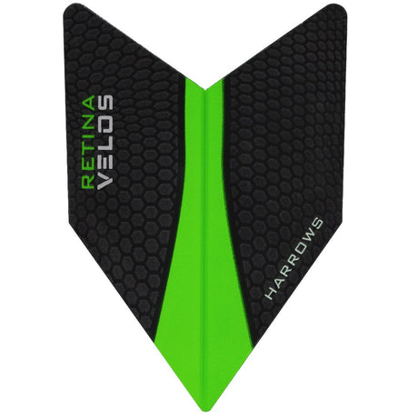 Harrows Velos Retina Green Dart Flights main product image showing the flight design and product contents