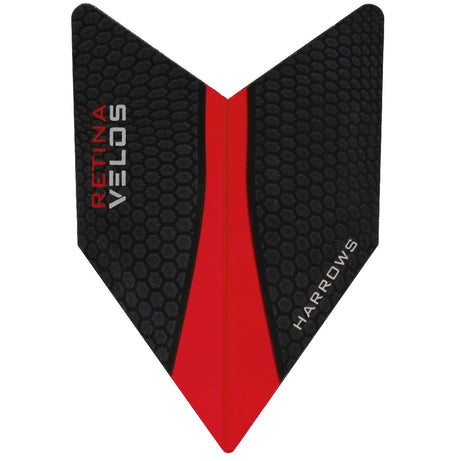 Harrows Velos Retina Red Dart Flights main product image showing the flight design and product contents