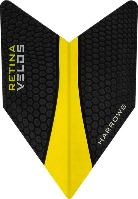 Harrows Velos Retina Yellow Dart Flights main product image showing the flight design and product contents