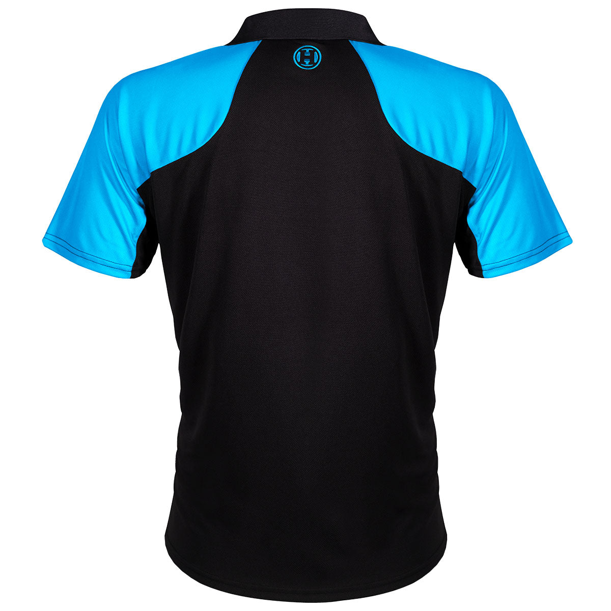 Harrows Vivid Aqua and Black Dart Shirt rear view image showing the back design and shirt styling