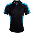 Harrows Vivid Aqua and Black Dart Shirt front view image showing the complete shirt design, colours, and styling details
