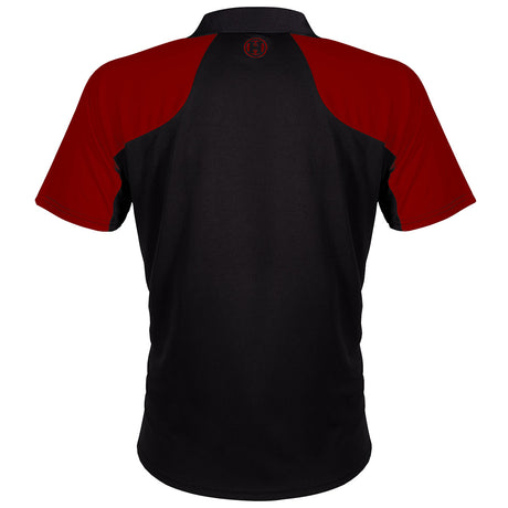 Harrows Vivid Deep Red and Black Dart Shirt rear view image showing the back design and shirt styling