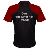Harrows Vivid Deep Red and Black Dart Shirt example image showing a personalised shirt with custom name and printed details displayed on the garment.