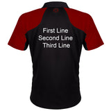 Harrows Vivid Deep Red and Black Dart Shirt image highlighting available name and customisation options