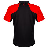 Harrows Vivid Fire Red and Black Dart Shirt rear view image showing the back design and shirt styling