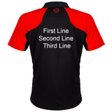Harrows Vivid Fire Red and Black Dart Shirt image highlighting available name and customisation options